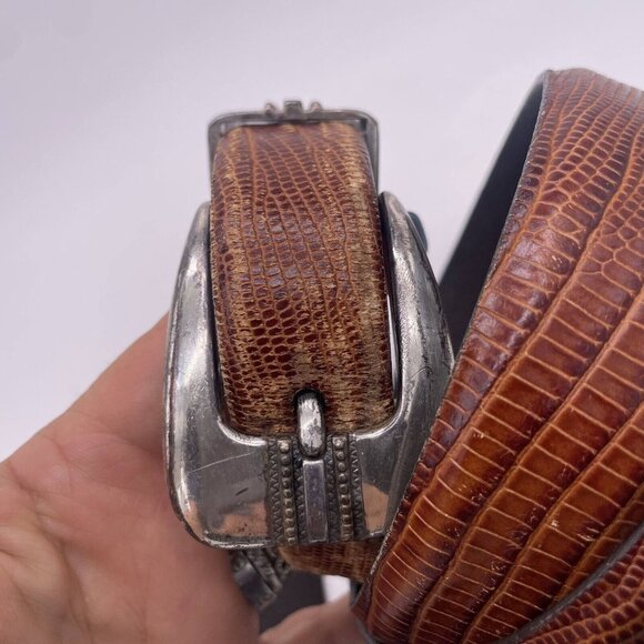 Remo Tulliani Leather Embossed Italian Calfskin Belt Adjustable Buckle Size 52 - Picture 3 of 7